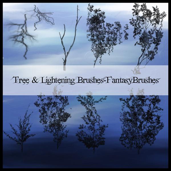 Tree
 and Lightening Brushes by FantasyBrushes photoshop resource collected by psd-dude.com from deviantart