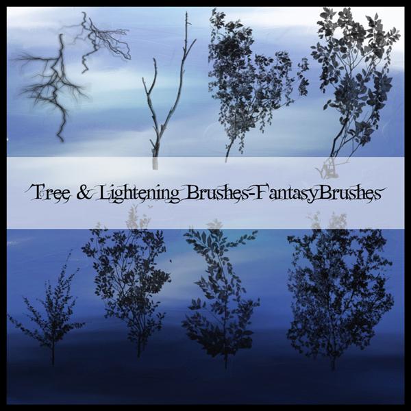 Tree
 and Lightening Brushes by FantasyBrushes photoshop resource collected by psd-dude.com from deviantart