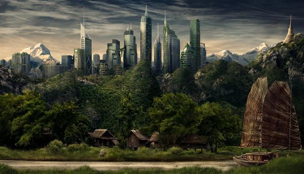 City Behind the Hills Photo Manipulation