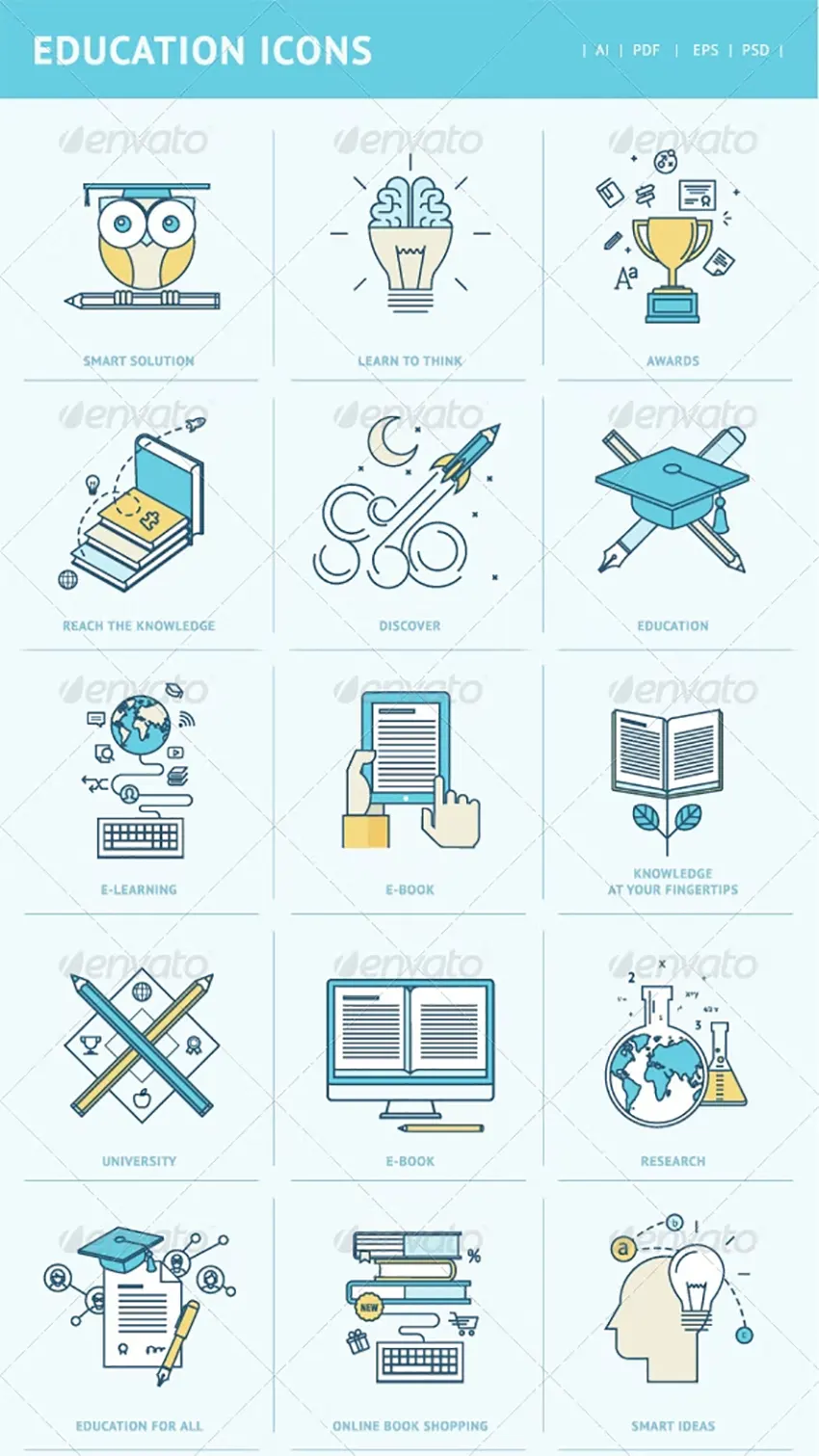 Flat Icons for Education Apps