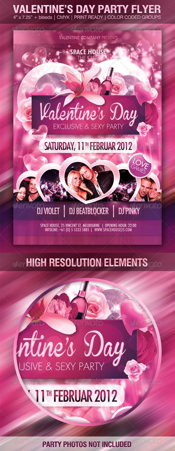 Pink Roses Party Flyer Template for Valentines Day