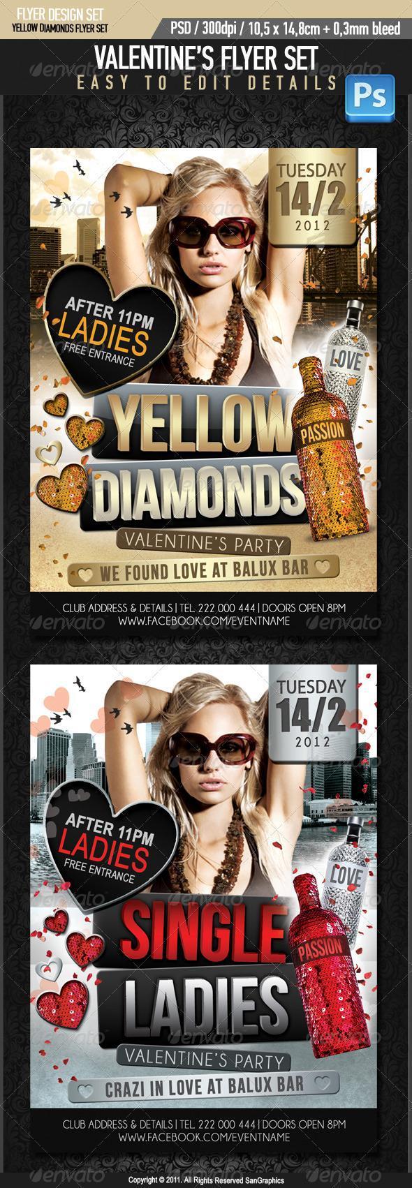 Yellow Diamonds Party Flyer Valentines
