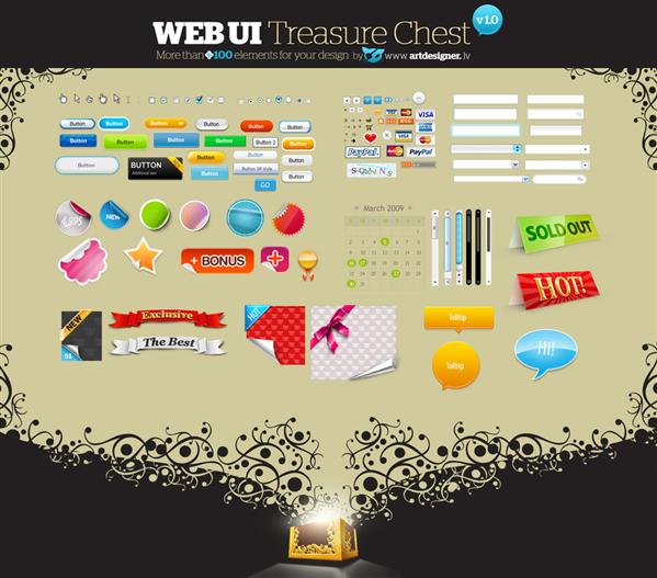 WEB
 UI Treasure Chest v 10 by LazyCrazy photoshop resource collected by psd-dude.com from deviantart