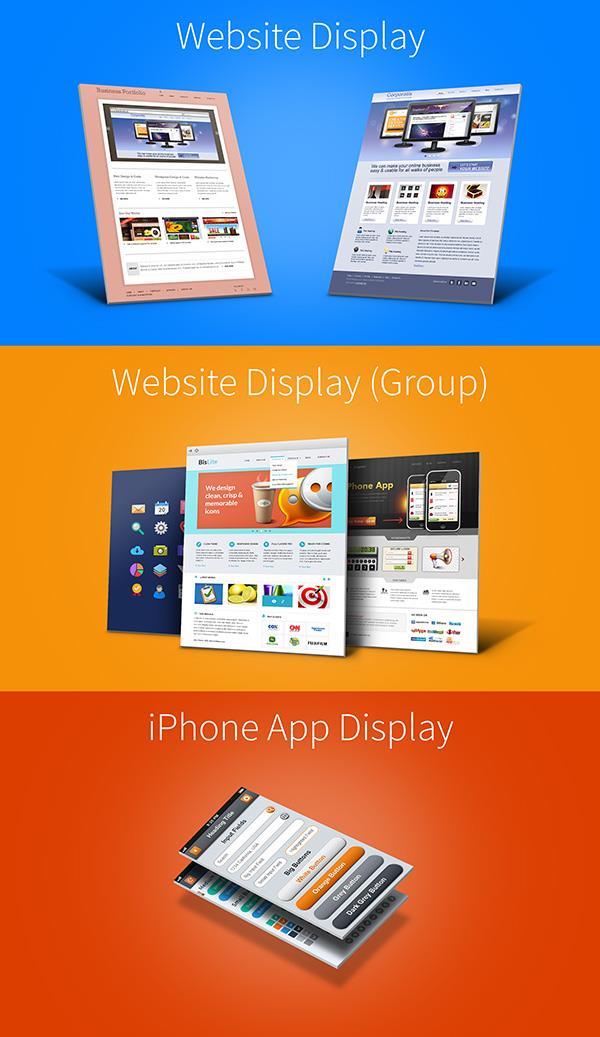 Website and iphone 3d display mockups