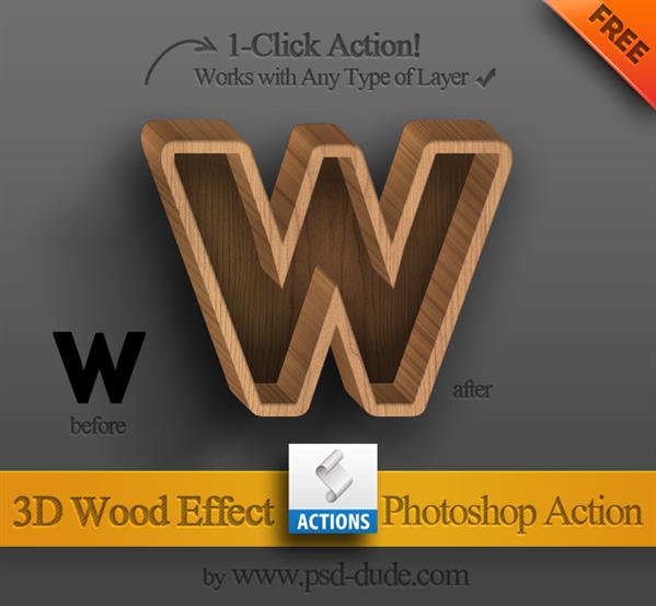 Free Photoshop Action 3D Wood Effect by PsdDude photoshop resource collected by psd-dude.com from deviantart