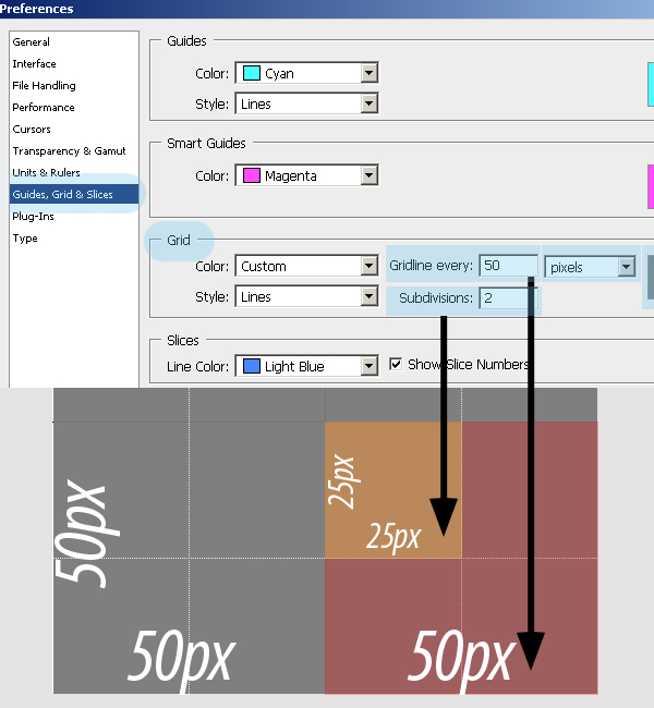 Photoshop Guide Lines Settings