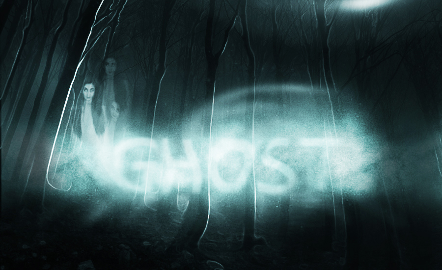 Spooky ghost text effect Photoshop tutorial result with enhanced lighting