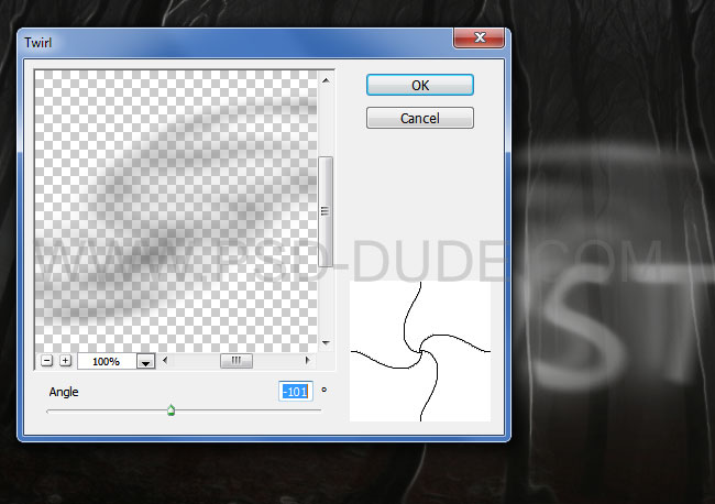 Ghost text effect enhanced with Twirl Distort Filter