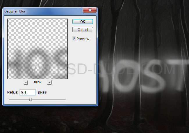 Gaussian blur applied on ghost text effect