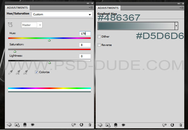 Adjust colors using Hue/Saturation adjusments and Gradient Map
