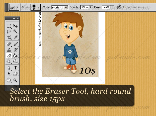 Use the Photoshop Eraser Tool Hard Round Brush